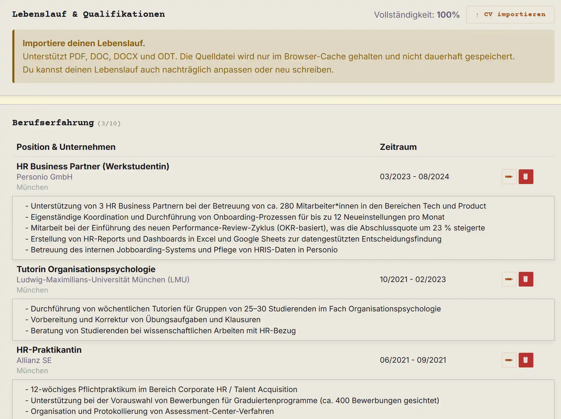 Import your existing CV to get started with job applications right away.